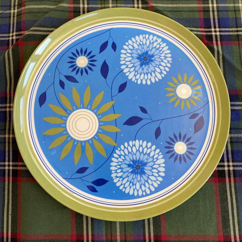 ZAK‎ Designs Pair of Blue Floral Green Border 10” Plastic Plates
